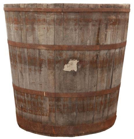 Appraisal: Large weathered wood grape harvest stave barrel thc with oxidized