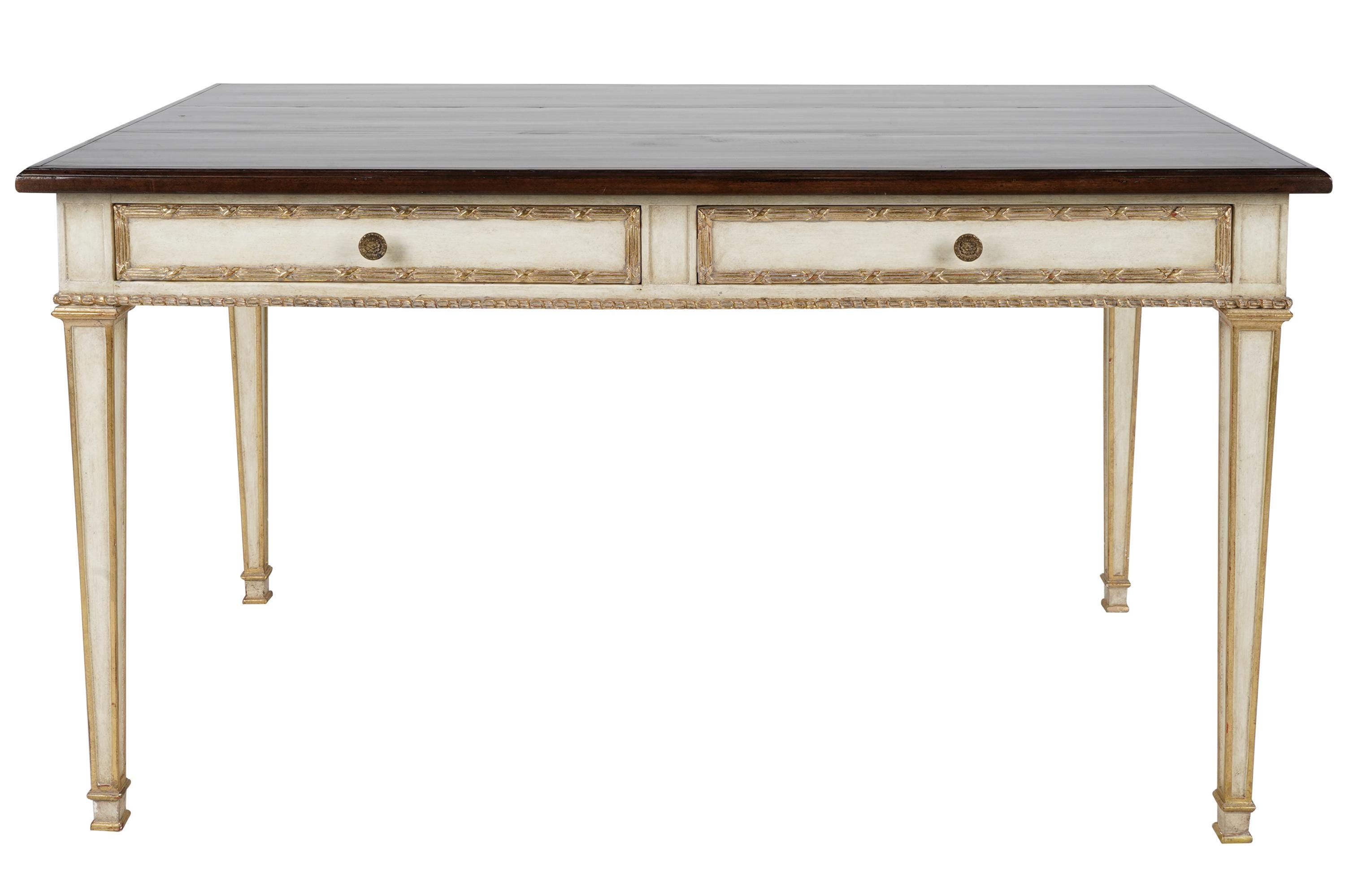 Appraisal: NEOCLASSIC PAINTED GILT WRITING TABLE late th century with dark-stained