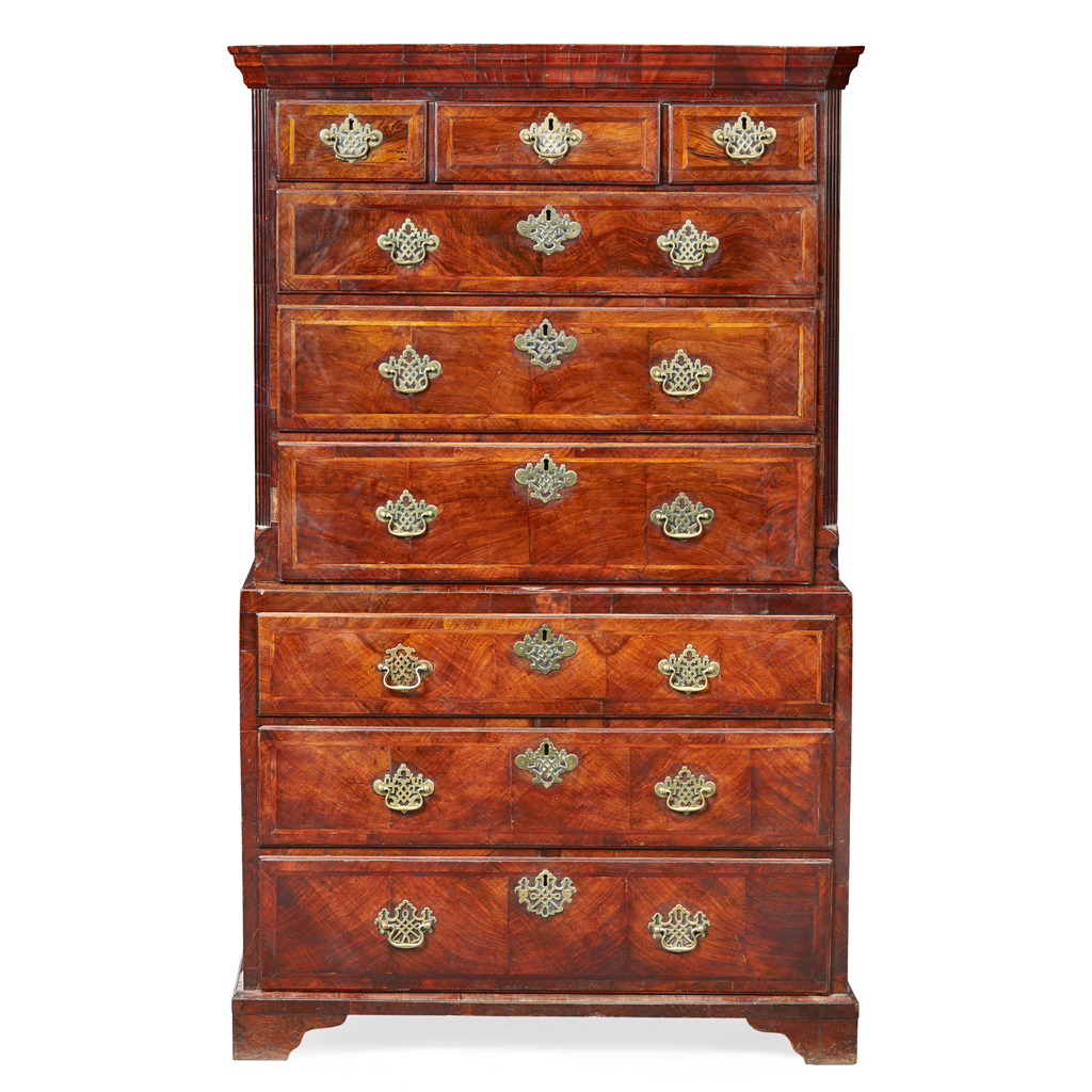 Appraisal: GEORGE III WALNUT CHEST ON CHEST LATE TH CENTURY the