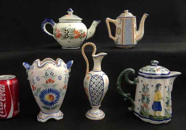 Appraisal: Assorted Quimper tea pots three and vases two by Henriot