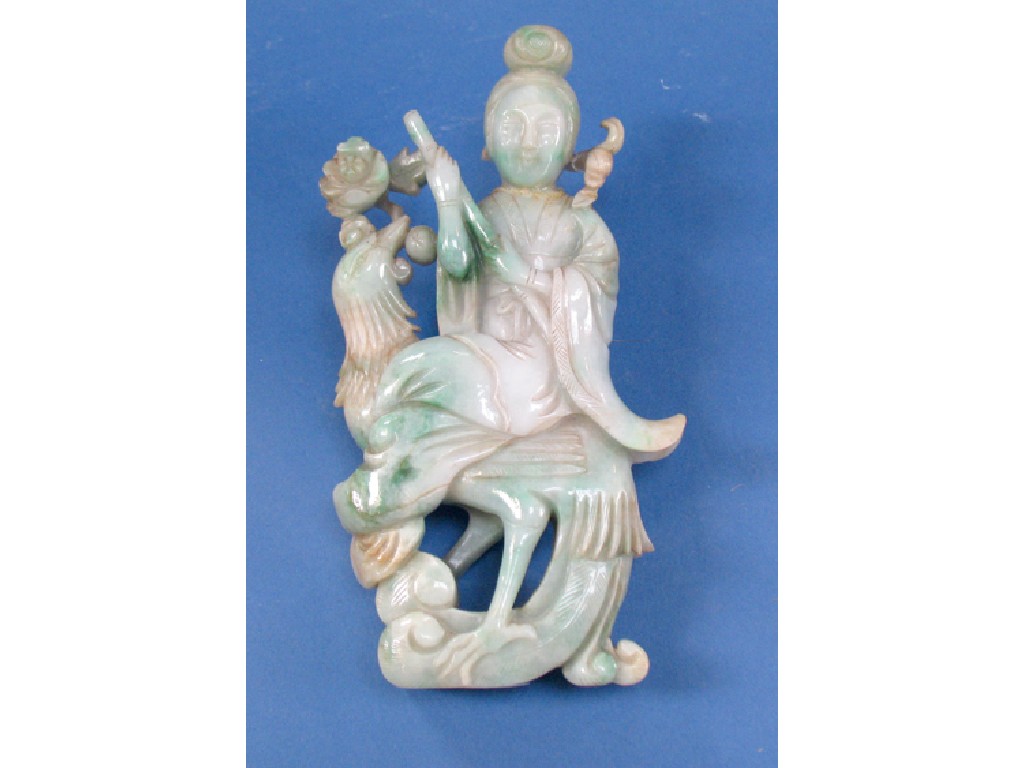 Appraisal: A CHINESE JADE FIGURE of a woman riding on the