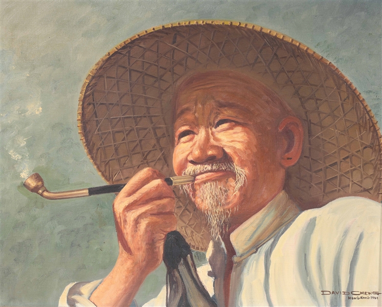 Appraisal: Oil painting of old man smoking a pipe signed lower