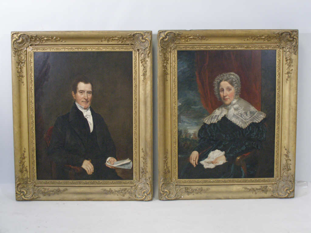 Appraisal: att Jane Stuart RI - Pair of Portraits oil on