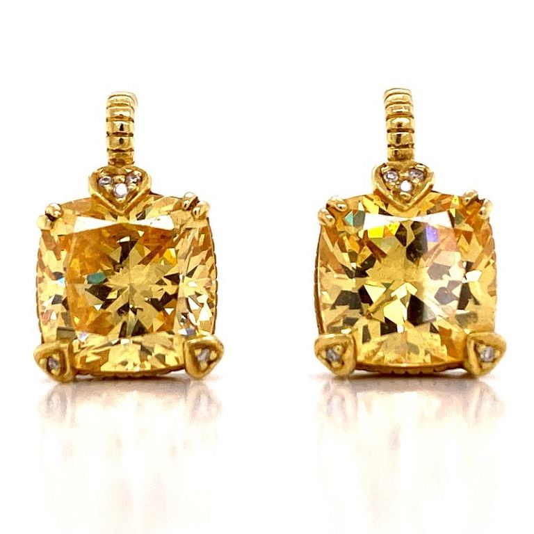 Appraisal: Judith Ripka Citrine Diamond k Earrings Judith Ripka Citrine Diamond