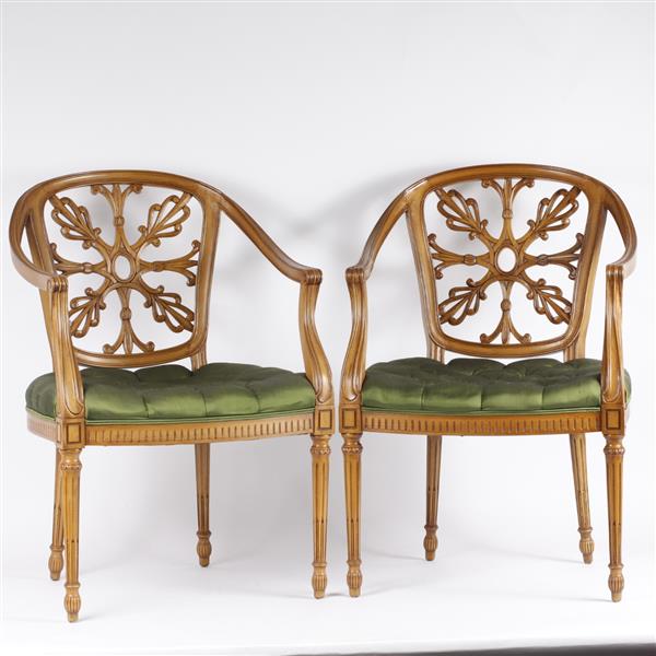 Appraisal: Pair Regency carved arm chairs with open quatrefoil back H