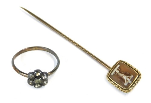 Appraisal: A stick pin with inset cameo top depicting Jesus Christ