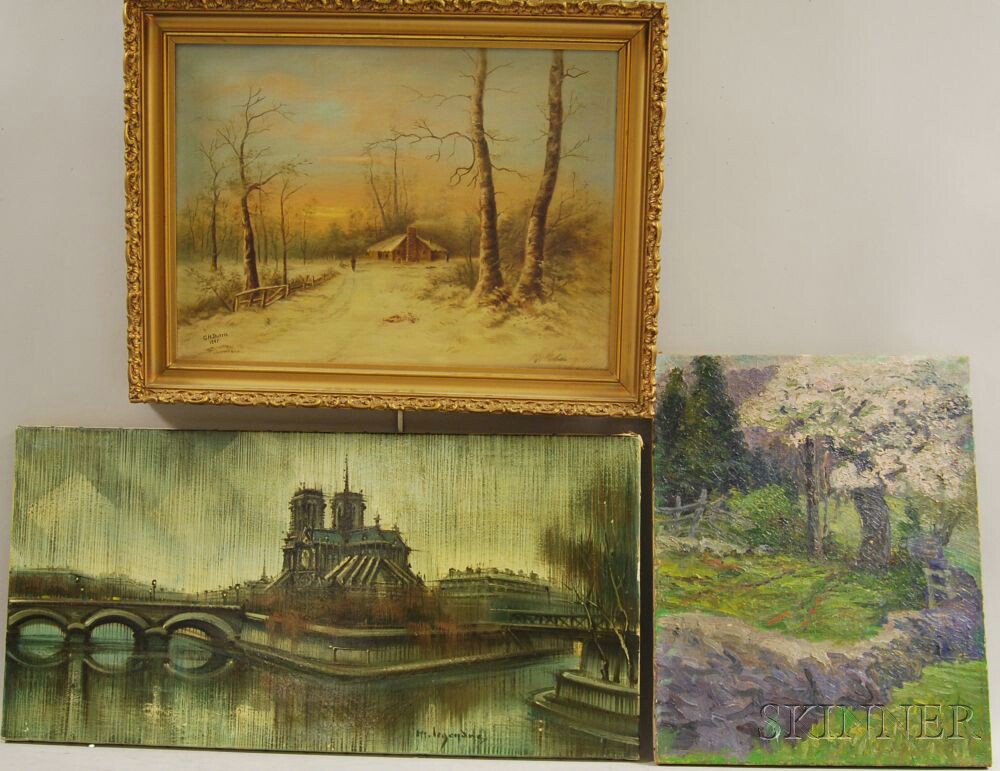 Appraisal: Three Works American School th Century The Stone Wall unsigned