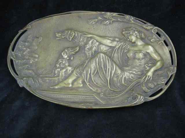 Appraisal: Victorian Brass Wall Plaque with dogs lady huntress in the