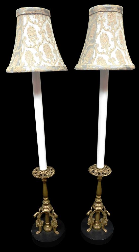 Appraisal: Pair th C Empire style sideboard lamps each with white