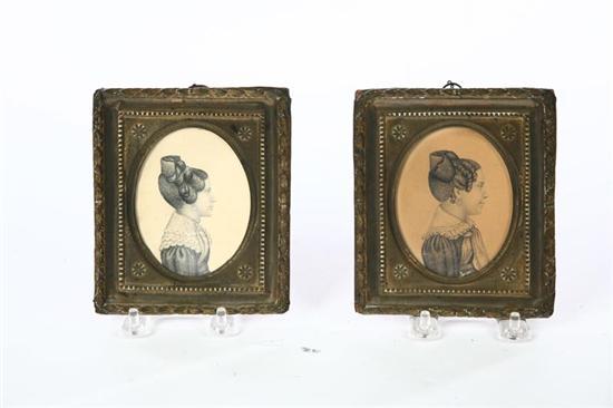 Appraisal: TWO MINIATURE PORTRAITS American nd quarter- th century pencil on