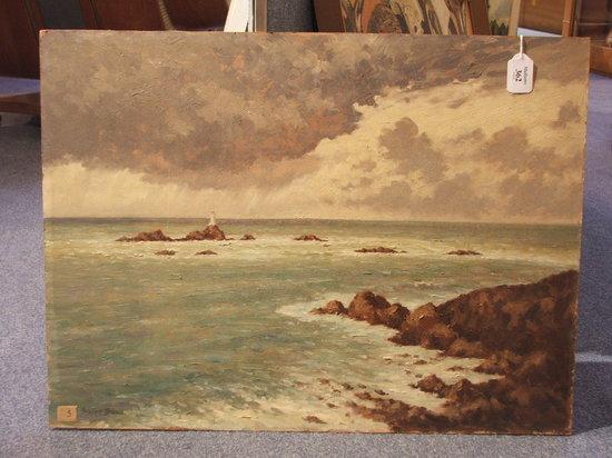 Appraisal: HUGH BOYCOTT-BROWN - - 'Corbiere Lighthouse Jersey' oils on board