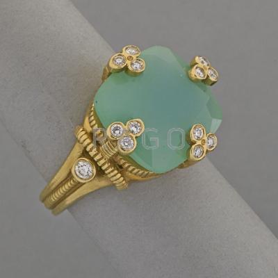 Appraisal: JUDITH RIPKA OLIVIA CHALCEDONY AND DIAMOND RING Cushion cut blue