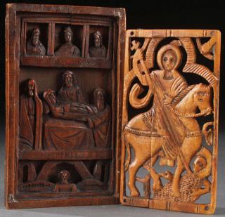 Appraisal: PAIR CARVED ICONS TH TH CENTURY A PAIR OF CARVED