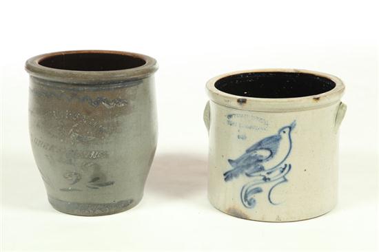 Appraisal: TWO STONEWARE CROCKS American nd half- th century Pictured is