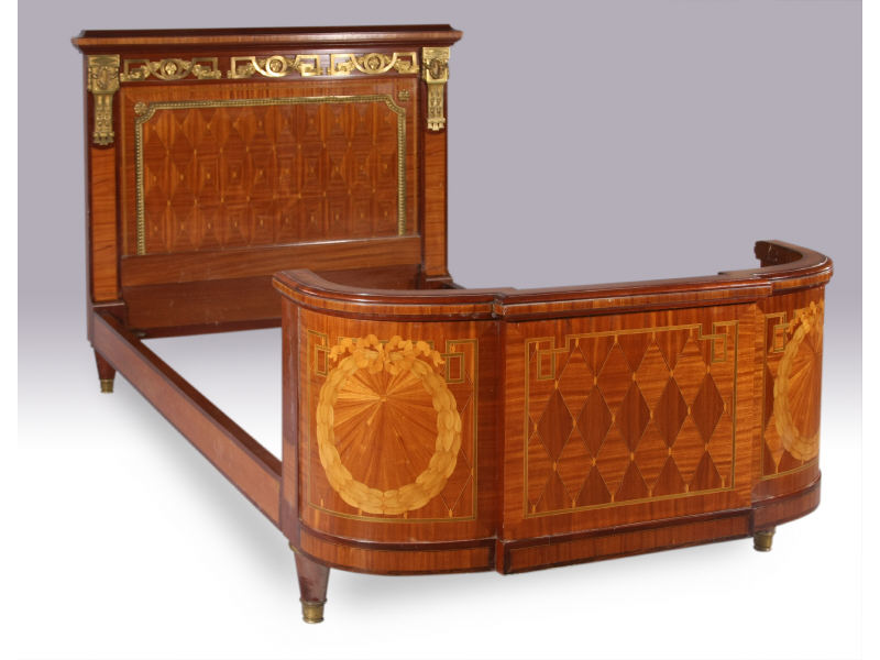 Appraisal: Ormolu Mounted Bed French ca mahogany kingwood and fruitwood veneers