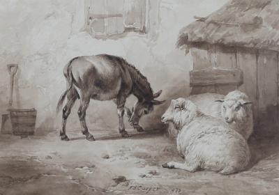 Appraisal: Thomas Sidney Cooper - Donkey and Sheep in a Yard