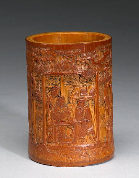 Appraisal: A well carved bamboo brushpot Late Qing Republican Period Of