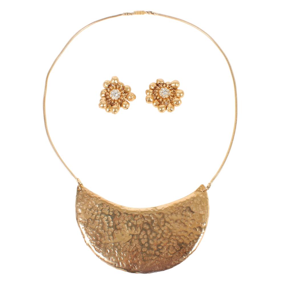 Appraisal: WILLIAM DELILLO GOLD TONE HAMMERED MOON-SHAPED BREASTPLATE NECKLACE AND STARBURST