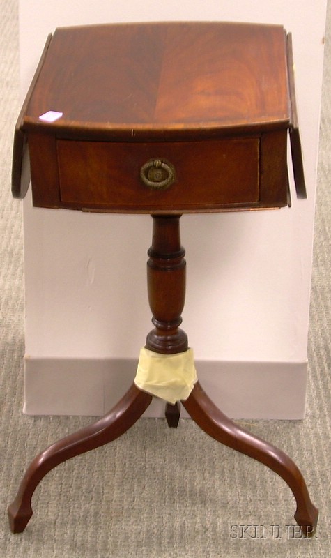 Appraisal: Regency-style Inlaid Mahogany Drop-leaf One-Drawer Stand with Tripod Base