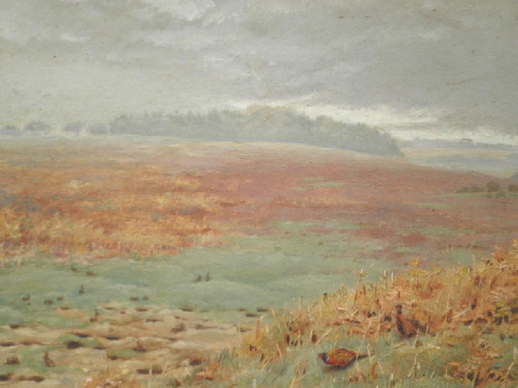 Appraisal: George Edward Lodge - Pheasant and rabbits on moorland oil