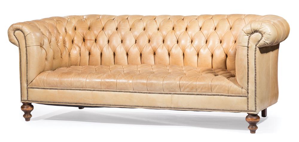 Appraisal: Ralph Lauren Leather Chesterfield Sofa button tufted back arms and