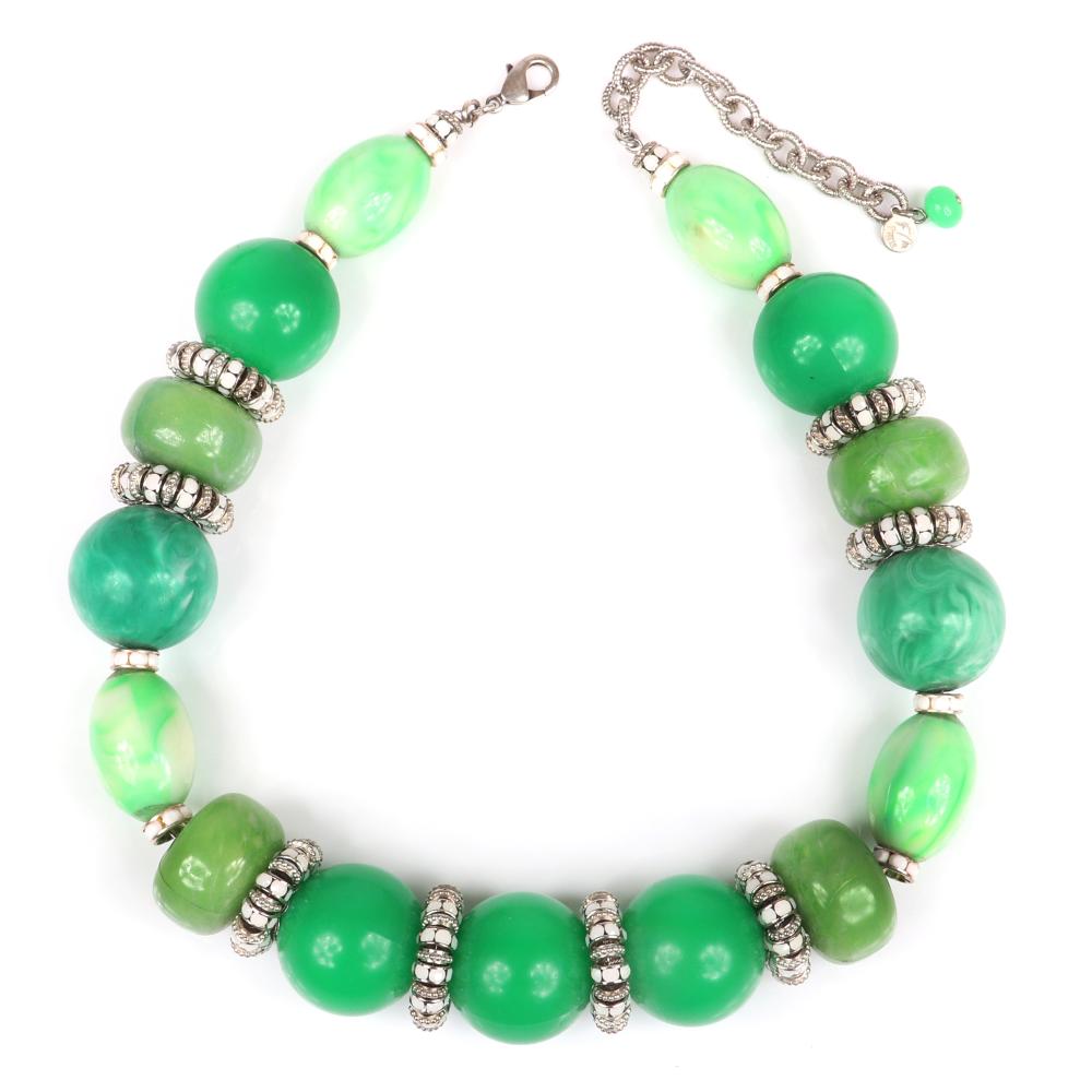 Appraisal: FRANCOISE MONTAGUE PARIS FM PARIS DESIGNER NECKLACE WITH GREEN MARBLED