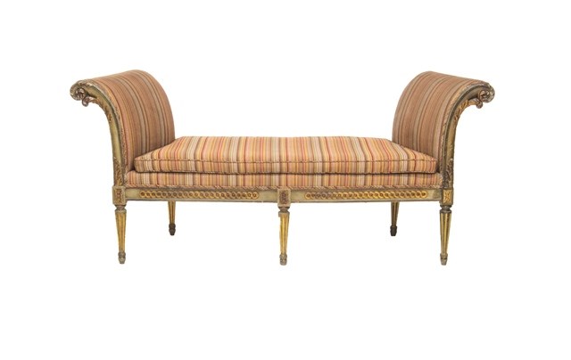 Appraisal: A Louis XV style parcel gilt green painted window seat