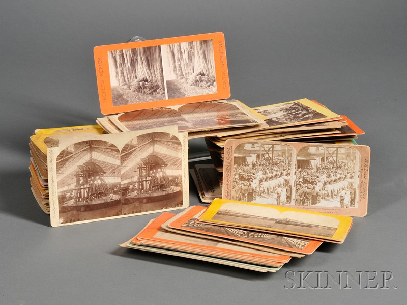 Appraisal: Approximately Stereo Cards mainly American flat mounts including numerous topographical