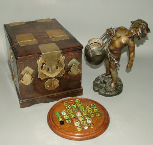 Appraisal: A th century oriental brass mounted hardwood toilet box the