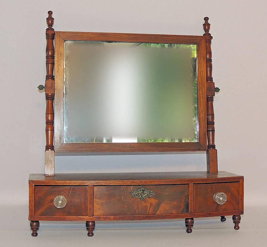 Appraisal: Sheraton Mahogany Shaving Mirror Inlaid With three drawers tall x