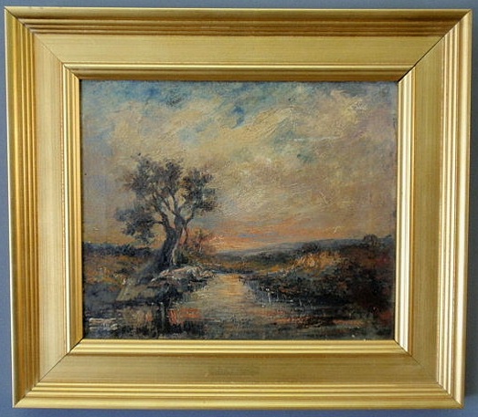 Appraisal: Oil on canvas landscape painting of a tree along a