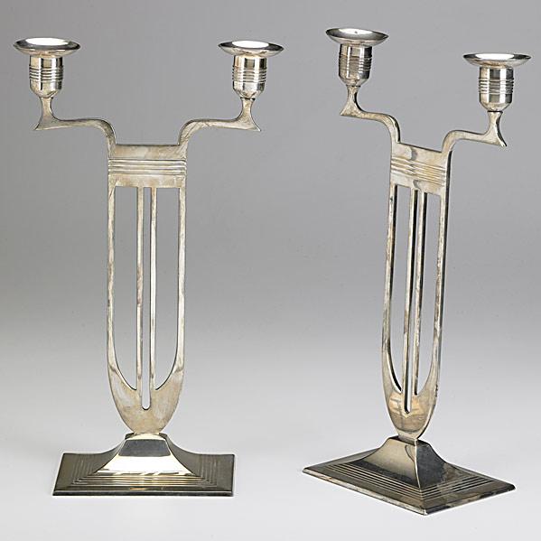 Appraisal: WURTTEMBERGISCHE METALLWARENFABRIK WMF Pair of silver-plated Secessionist candlesticksStamped WMF OX