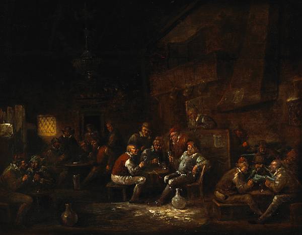 Appraisal: Dutch School A tavern interior with figures oil on cradled