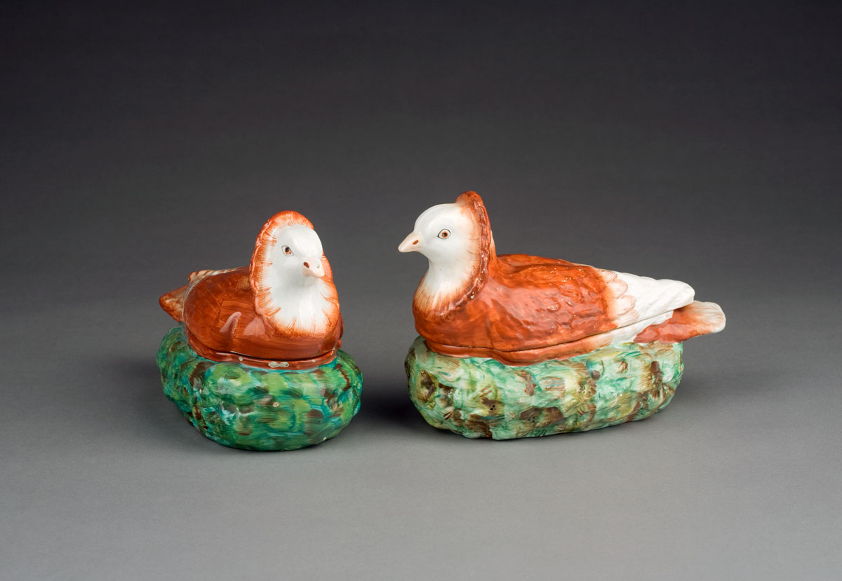 Appraisal: PAIR OF STAFFORDSHIRE PIGEON-FORM TUREENS AND COVERS NINETEENTH CENTURY Each