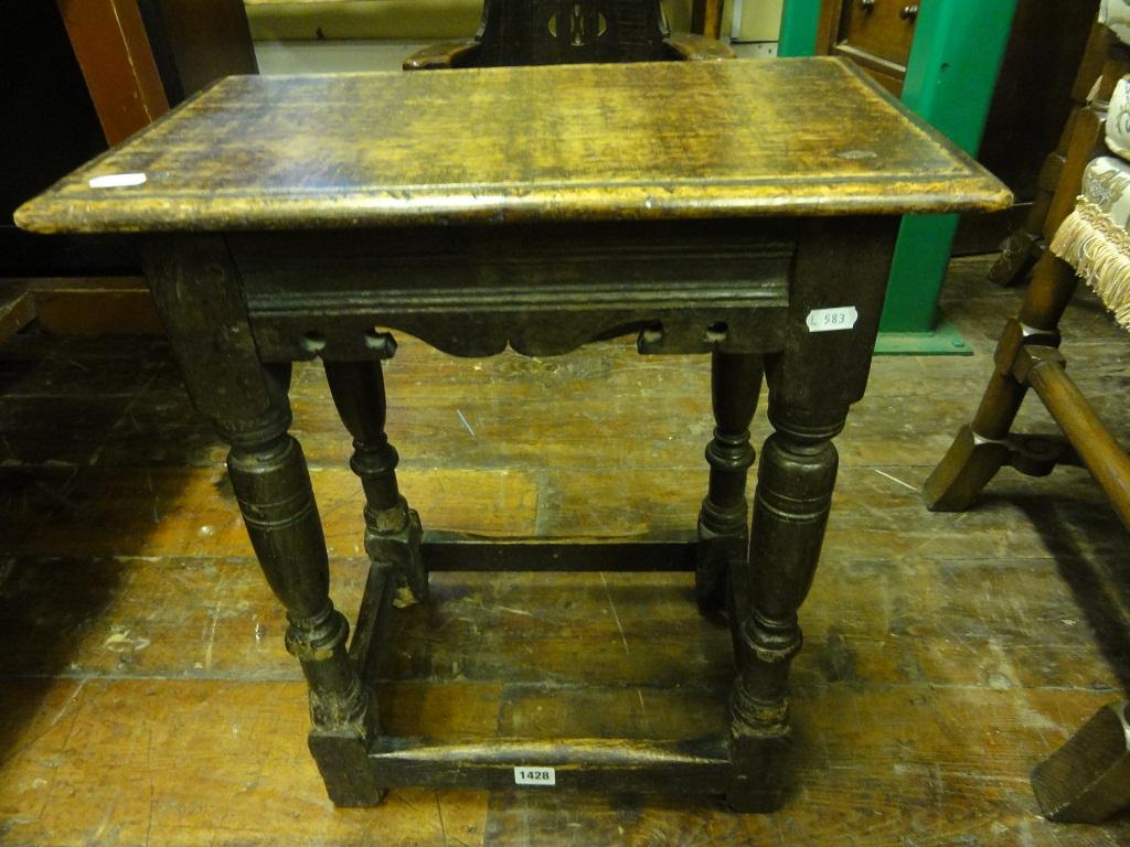 Appraisal: A Georgian and later oak joint stool with rectangular top