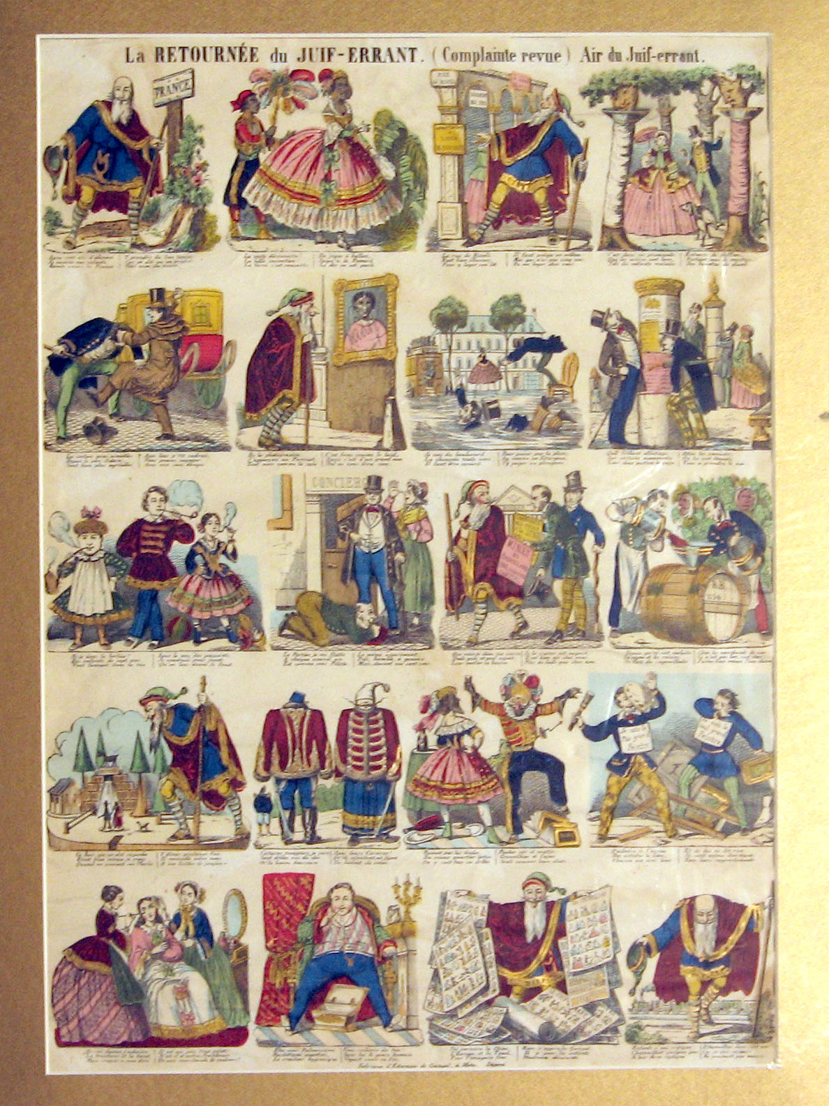 Appraisal: piece Judaica Colored Pictorial Broadside La Retournee du Juif-Errant Metz