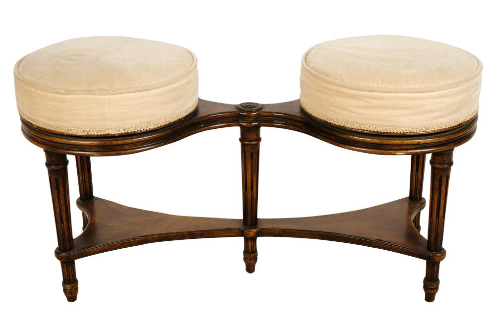 Appraisal: LOUIS XVI STYLE DOUBLE BENCHthe two round seats each covered