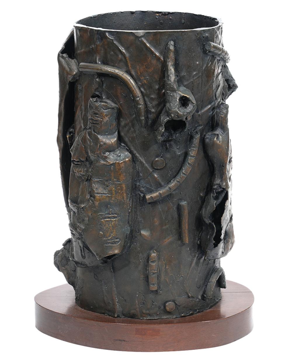 Appraisal: HERIBERTO JUAREZ BRUTALIST BRONZE VESSELHeriberto Juarez Mexico - Brutalist bronze