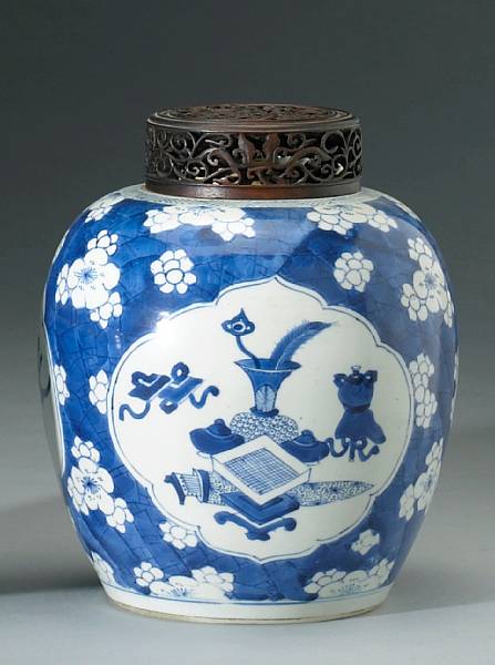 Appraisal: A blue and white ovoid jar Kangxi Painted in shades