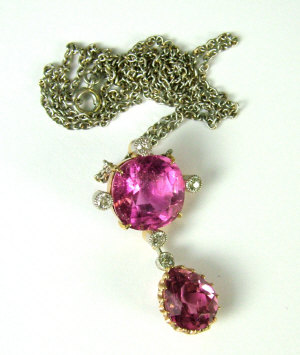 Appraisal: A gold pink tourmaline and diamond set pendant The main