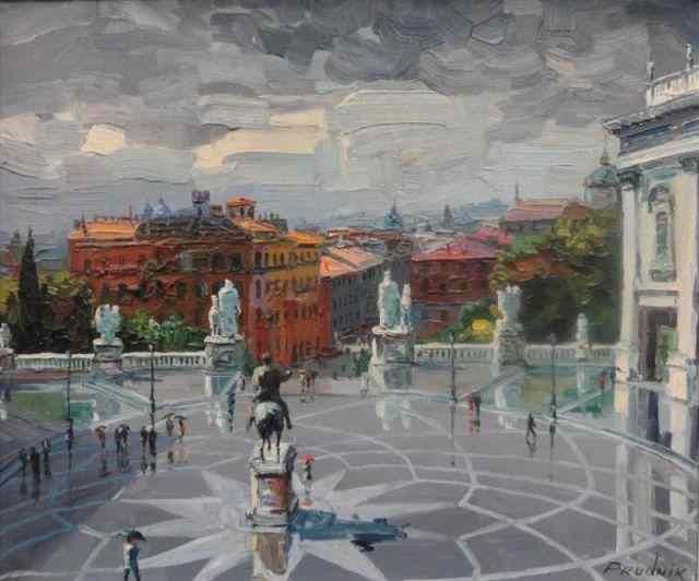 Appraisal: PRUDNIK J Oil on Canvas Scene of a EuropeanPlaza Signed