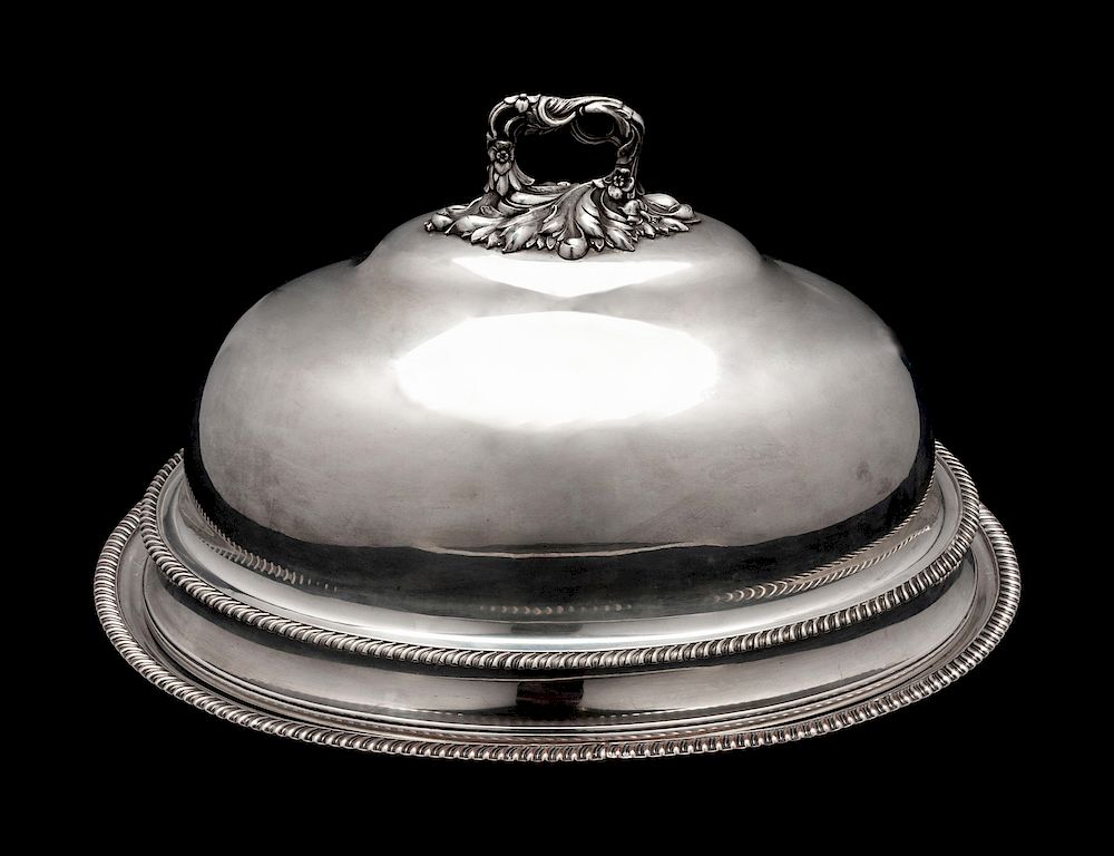 Appraisal: An English Silver-Plate Cloche and Platter An English Silver-Plate Cloche