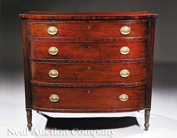 Appraisal: An American Late Federal Mahogany Bowfront Chest of Drawers early