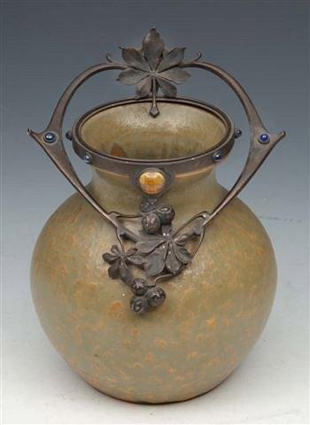 Appraisal: A FRENCH ART NOUVEAU POT with pewter mounts inset stones