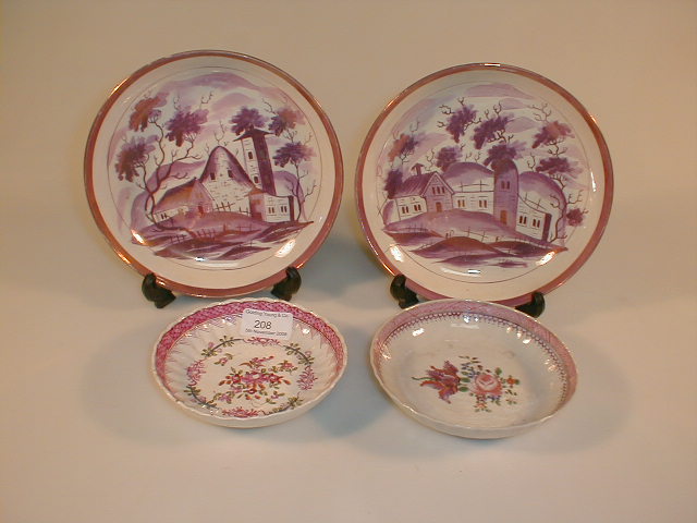 Appraisal: Two thC purple lustre saucer dishes and two Newhall type