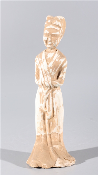 Appraisal: Chinese early style ceramic female attendant figure with partial glaze