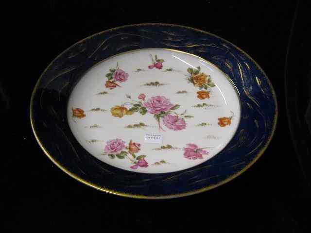 Appraisal: Huge Limoges Porcelain Charger rose decor cobalt gold borders ''