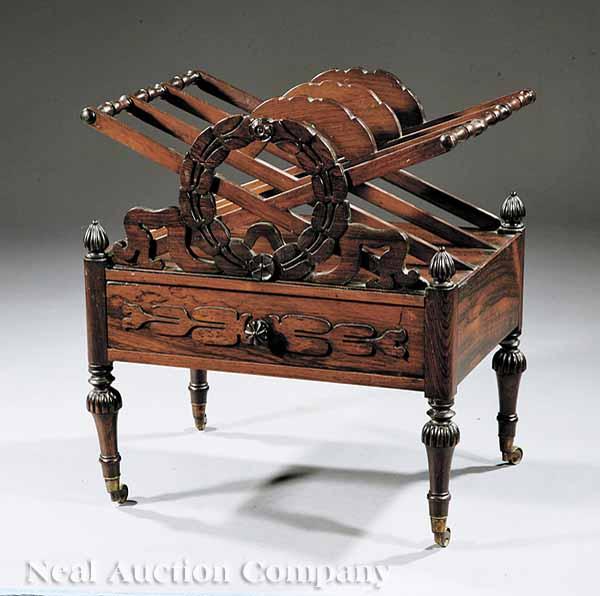 Appraisal: A William IV Carved Rosewood Canterbury c spindled divided sections