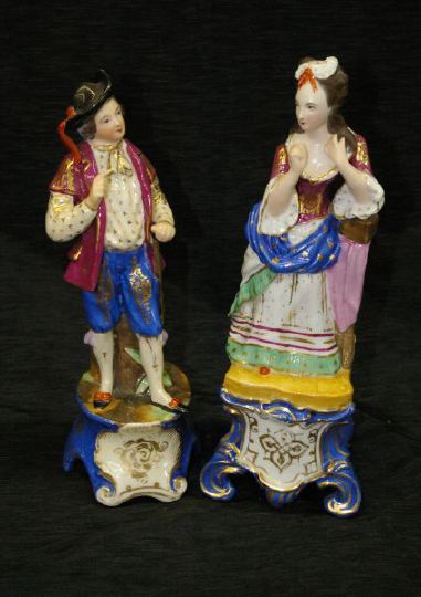 Appraisal: Near-Pair of Paris Porcelain Galants Figure Room Scenters third quarter