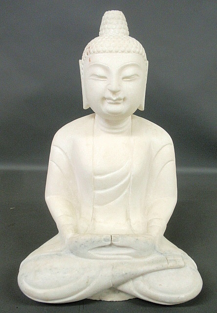 Appraisal: - Large carved marble seated Buddha th c h x